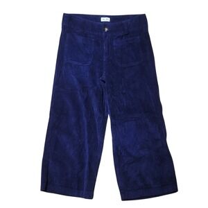 Per Se Navy Blue Womens Corduroy Wide Leg Patch Pocket 32x21 Cropped Mid Rise